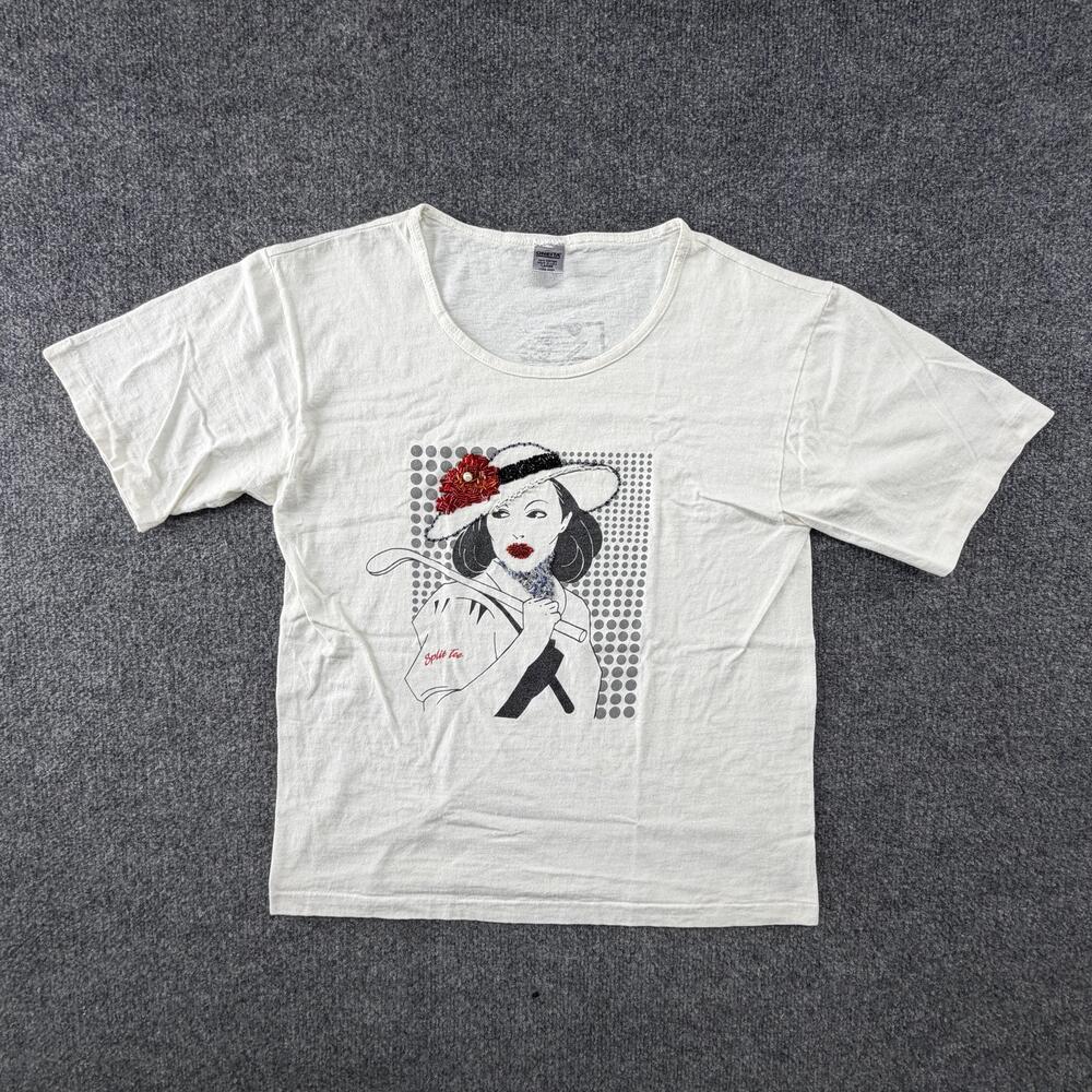 Vintage 80's Split Tee Lady Golf Oneita Shirt Womens Large White Beaded